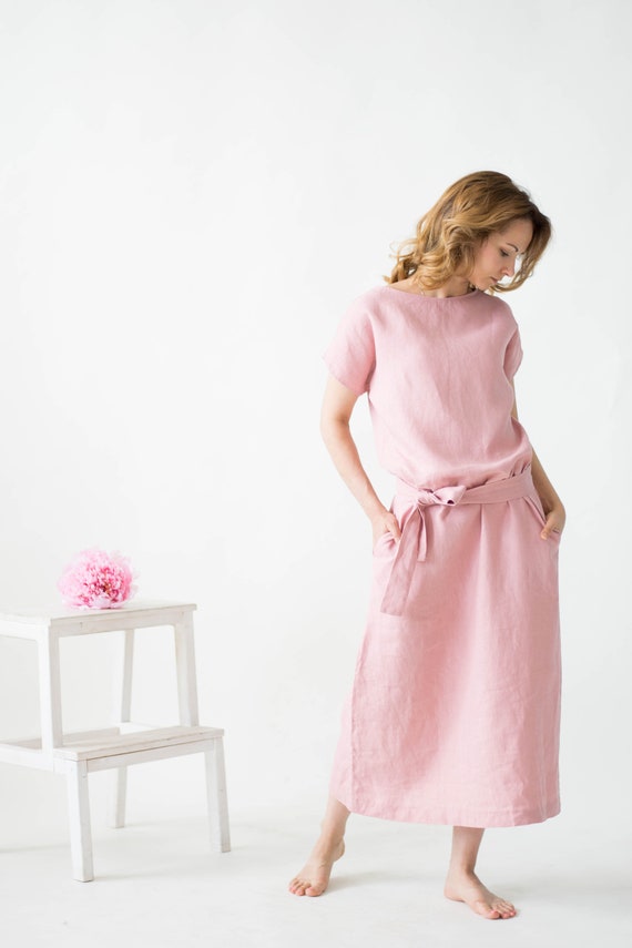 Dusty Rose Linen Dress Summer Women Dress Linen Long Tunic style Dress in Rose White Blue Natural Linen and More Colors Etsy UK