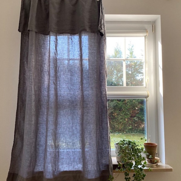 Linen Curtain for Rings and Clips  - 49'' Width, Custom Length - Drop Cloth Linen Curtains