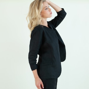 Blazer Femme En Lin Noir image 1