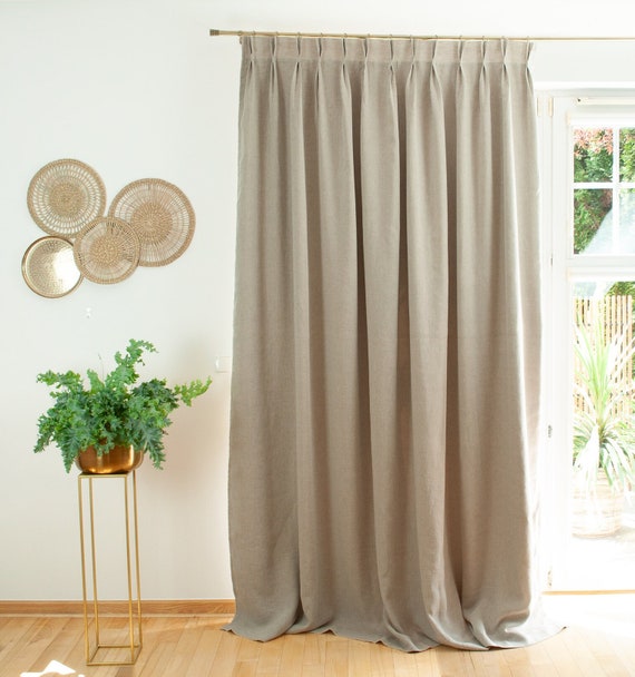 Double Pinch Pleat Linen Curtain Panel With Blackout Lining or Unlined  Heading for Rings and Hooks -  Singapore