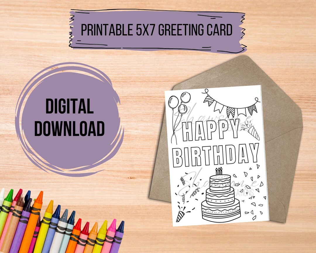 Instant Printable Color-your-own Birthday Card digital Download Color ...