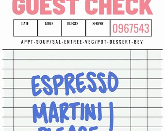 Espresso Martini Guest Check Print