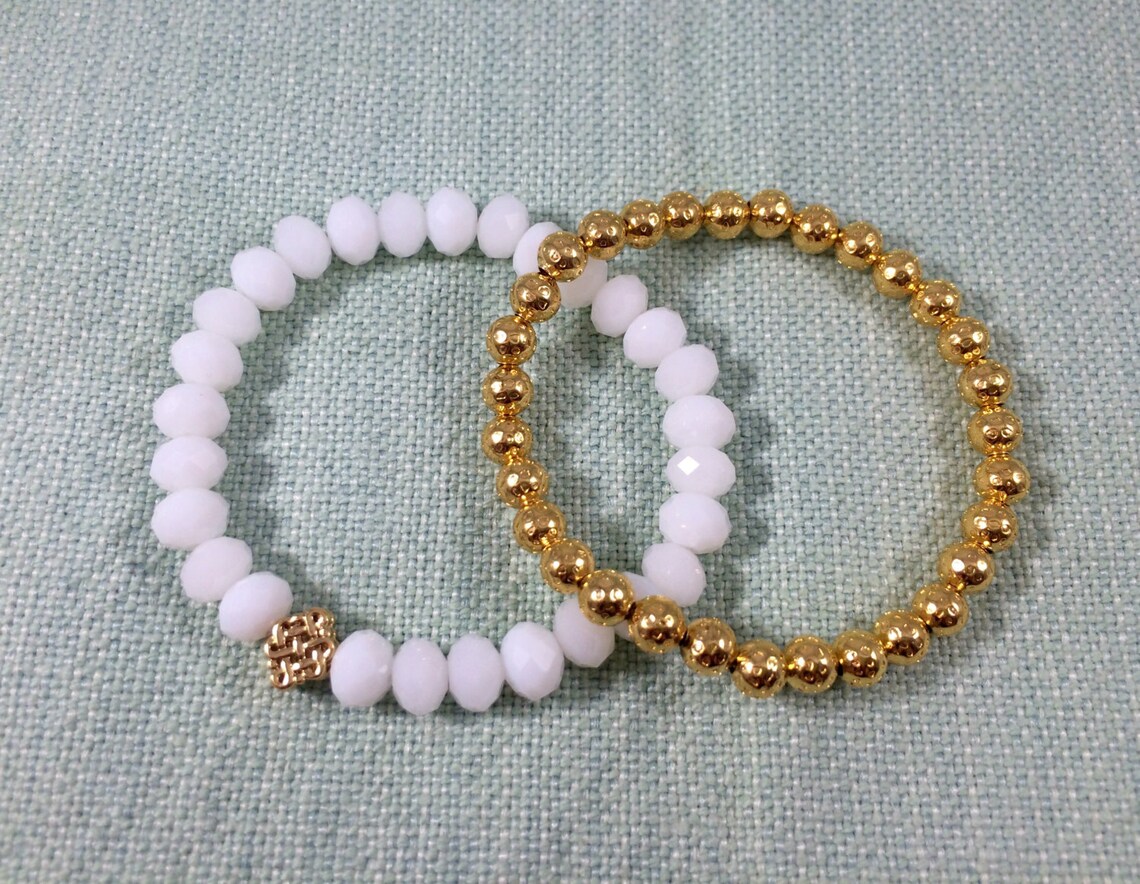 Bracelet Set White Beaded Bracelet Handmade Bracelet Set Etsy Australia