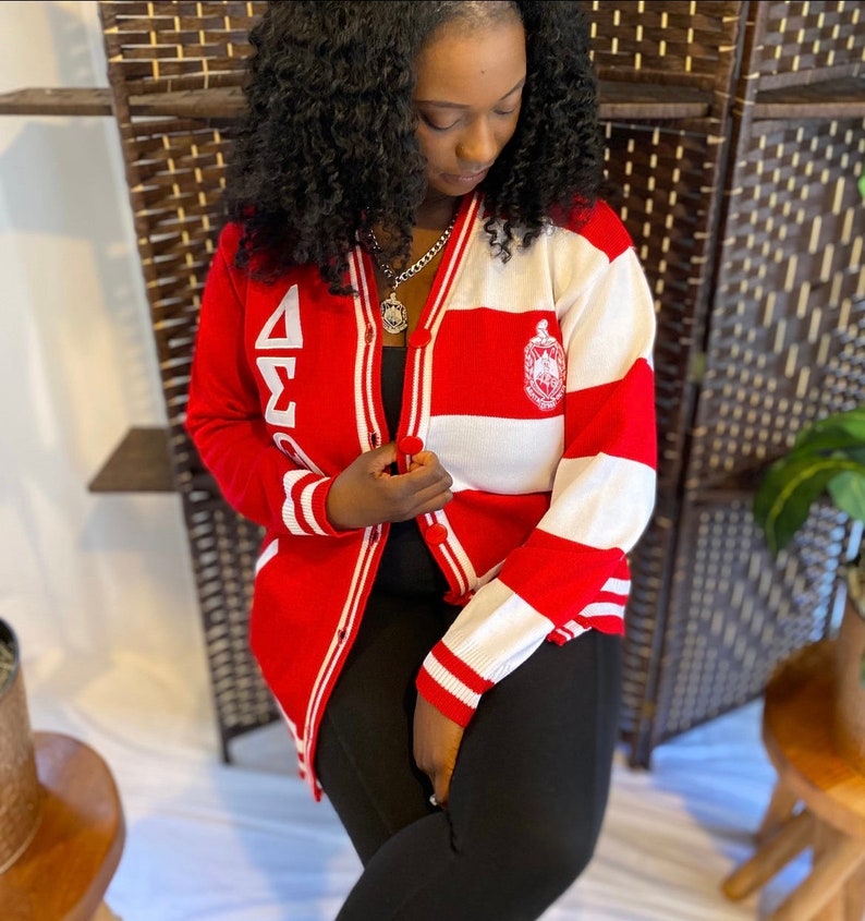 Delta Sigma Theta Cardigan, cardigan, long sweater, original design, DST, diva cardigan image 1