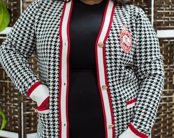 Delta Sigma Theta Cardigan, Houndstooth cardigan, long sweater, original houndstooth design, DST, diva cardigan