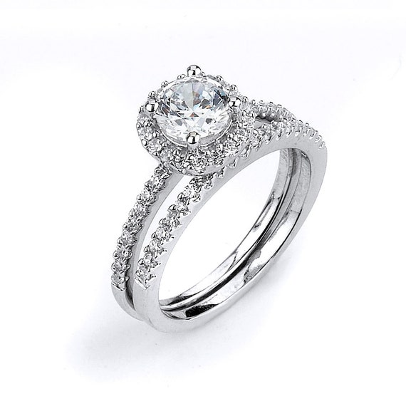 1 Ct Matching Bridal Set CZ Engagement Ring Wedding Silver | Etsy