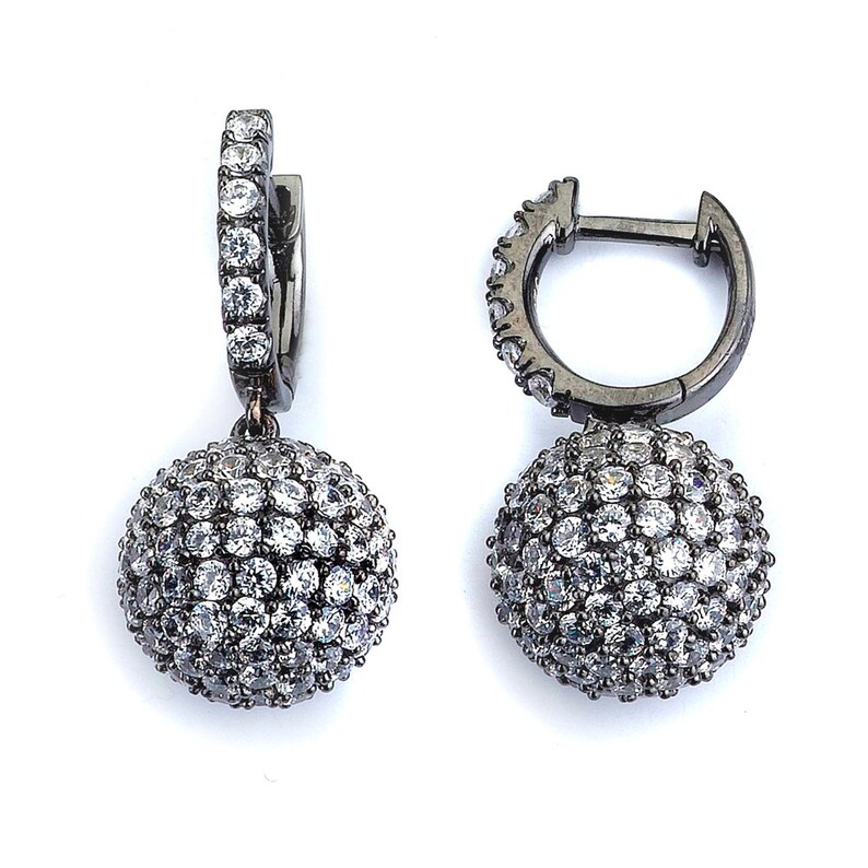 Micro Pave Cubic Zirconia Ball Dangle Earrings Sterling