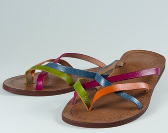 Intertwined Tongs Rainbow - Women - Genuine calf leather - Artisanal - Vegetable tanning