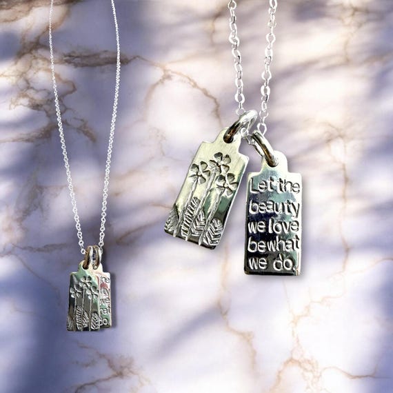 Let the Beauty We Love Be What We Do • Rumi Quote Necklace • Nature-Inspired Book Pendant • 925 Silver or 14k Gold Fill • Larger Rectangles