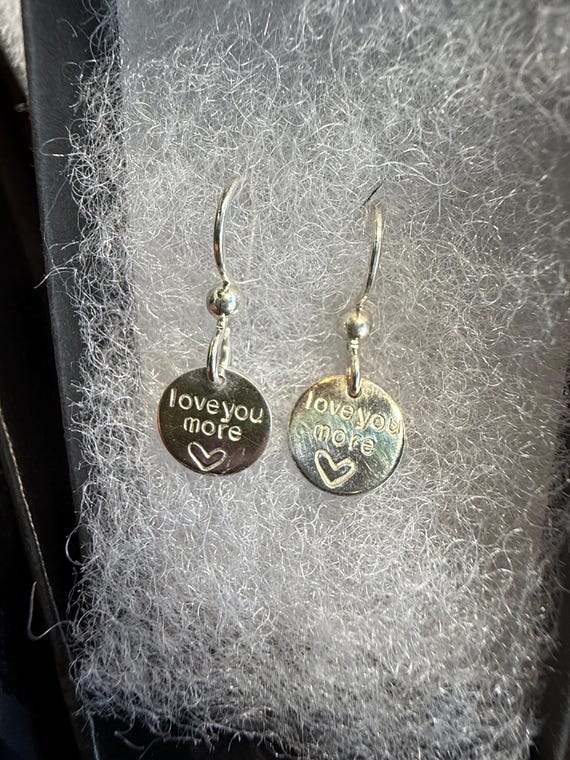 Love You More’ Heart Earrings • Hand-Inscribed Disc Earrings in Gold-Filled or Sterling Silver • Dainty Minimalist Jewelry Gift for Her