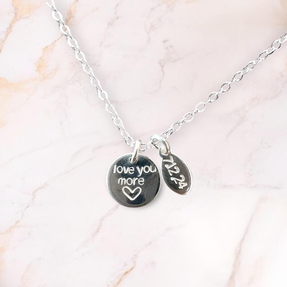 Love You More Necklace • Personalized Mother’s Day Gift • Dainty Disc Necklace with Date or Initials • Gold Fill or Sterling Silver