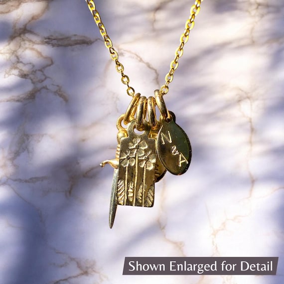 Bloom & the Blade Necklace with Custom Oval Charms• Dagger and Flower Jewelry • Feminine Strength Pendant • Gold Fill or Sterling Silver