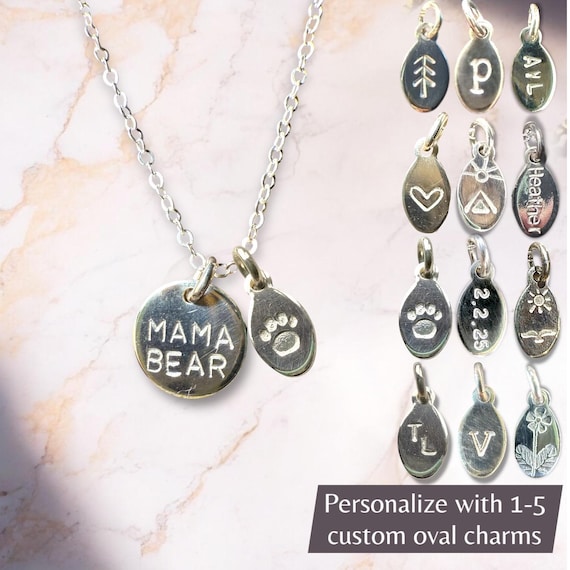 Mama bear necklace with paw charms- custom gift for mom- mama bear and kids initials- personalized mom jewelry- waterproof jewelry