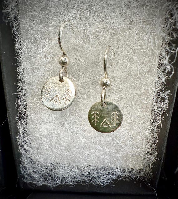 Campsite Earrings • Dainty Pine Tree Jewelry • Minimalist Camping Earrings in Gold or Silver • Nature Lover Gift • Outdoor Adventure Jewelry
