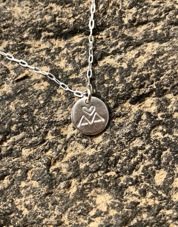 Mountains with heart charm necklace in sterling silver