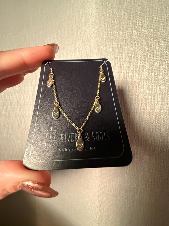 5 Heart Charm Necklace • Gold Fill or Sterling Silver • Dainty Love Short Layering Necklace (16” or 18”)