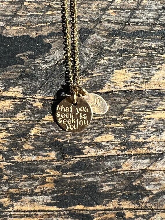 what you seek is seeking you charm necklace with heart in 14k yellow gold fill