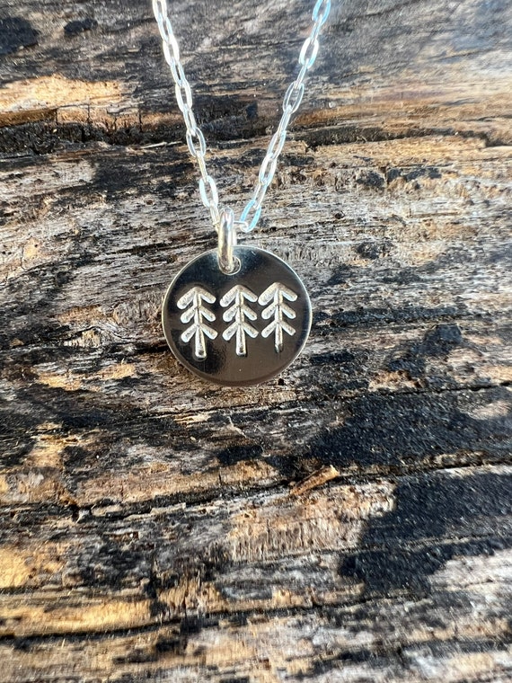 Sterling silver 3 little pine tree necklace