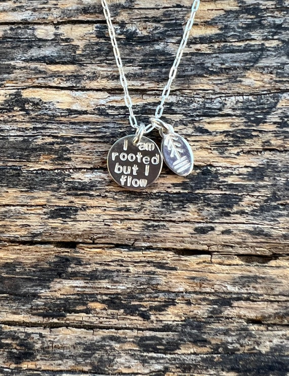 Sterling silver Virginia Woolf Quote Necklace, I am rooted but I flow