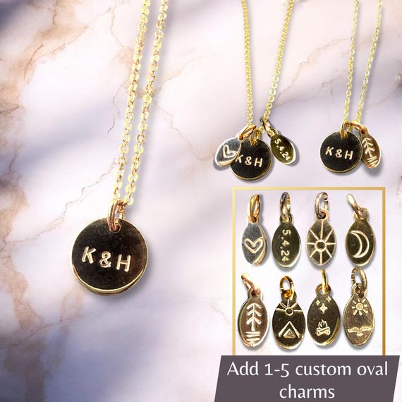 Couple’s Initial Necklace • Custom Minimalist Jewelry • Disc with Initials • Sterling Silver or 14k Gold Fill