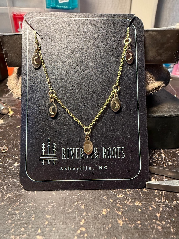 5 Charm Moon Phase Necklace • Gold Fill or Sterling Silver • Dainty Celestial Short Layering Necklace (16” or 18”)