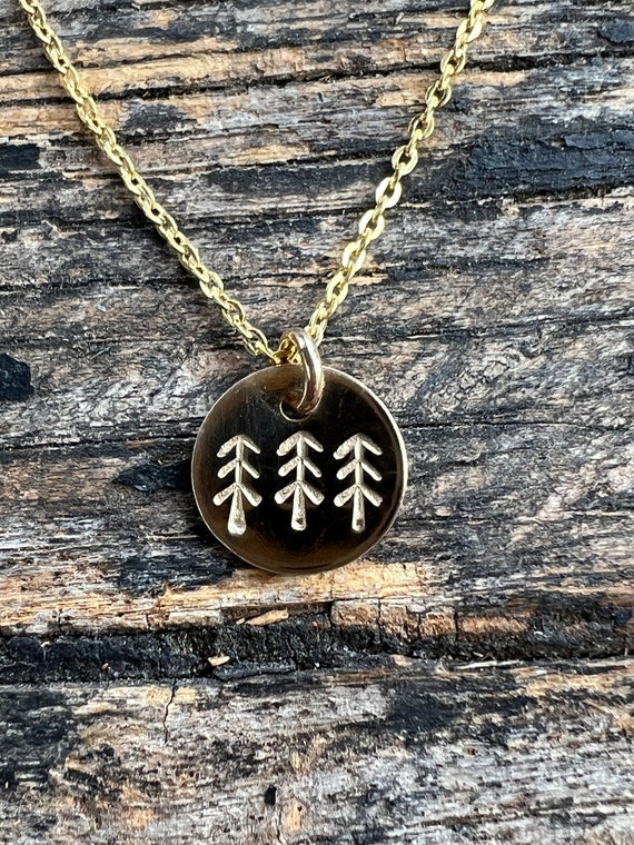 Pine Tree Necklace - dainty forest necklace- gift for mom with 3 kids- waterproof jewelry - minimalist nature charm - hiking necklace