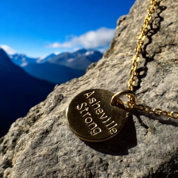 Asheville Strong necklace 14k gold fill- Avl fundraiser necklace- asheville nc artist- asheville nc relief-hurricane helene donation