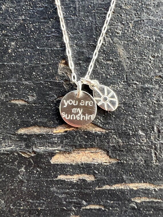 You are my sunshine charm necklace with sun charm in sterling silver