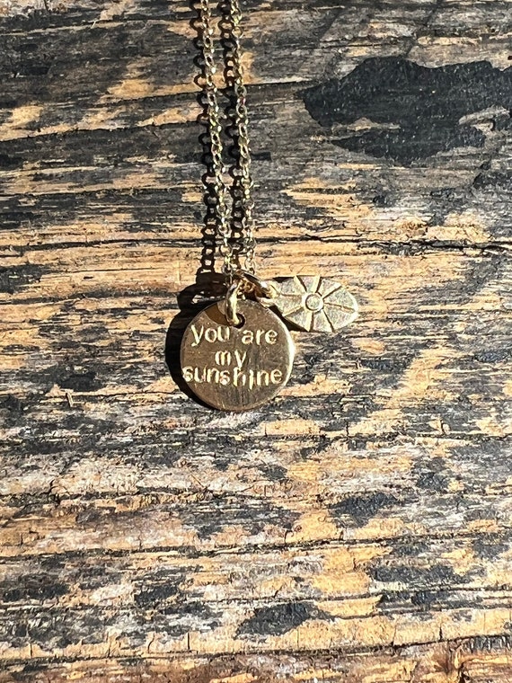 14k yellow gold fill you are my sunshine charm necklace with tiny sun