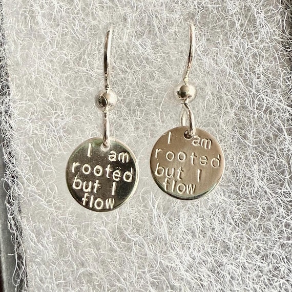 I Am Rooted, But I Flow Earrings • Hand-Inscribed Gold or Silver Jewelry • Virginia Woolf Quote Earrings • Inspirational Gift for Her