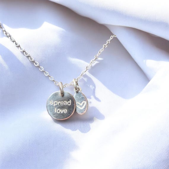 Spread Love Necklace • Affirmation Jewelry • Positivity Quote Necklace • Dainty Heart Necklace • Gift for Her