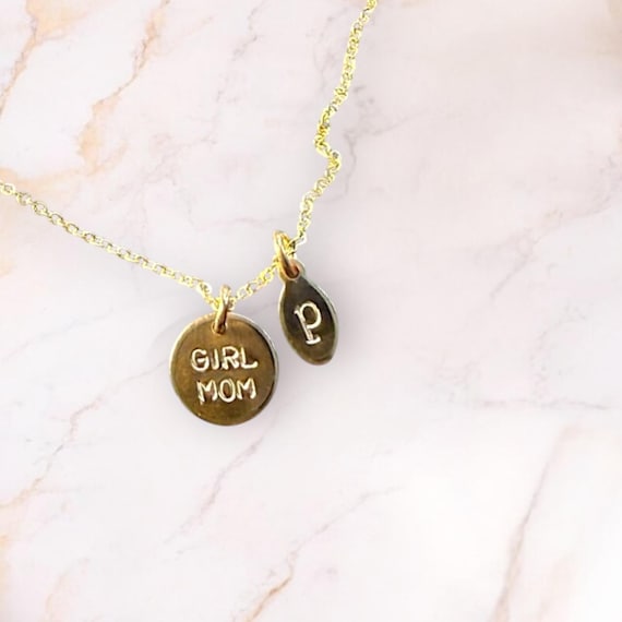 Girl Mom Necklace • Dainty Motherhood Jewelry • Personalized Initial Pendant • Gold Fill or Sterling Silver