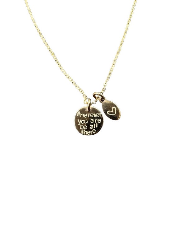 Wherever you are be all there - mindfulness necklace - be present - jim elliot - dainty word jewlery - minimalist metal stamping - presence