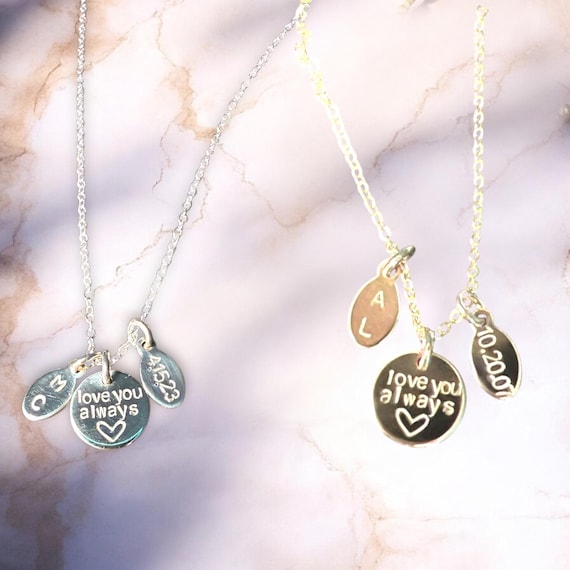Personalized Love You Always Necklace • Custom Initials & Anniversary Date • Wedding Gift for Wife • Valentine’s Day Gift