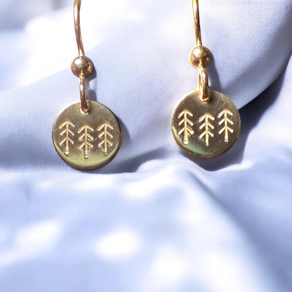 3 Pine Tree Earrings • 14k Yellow Gold Fill • Handmade by Asheville Artist • Durable Everyday Jewelry