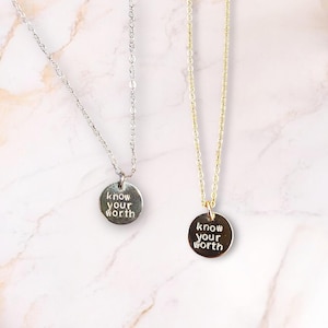 Collar Conozca su valor • Joyas de afirmación y amor propio • Relleno de oro de 14 k o plata esterlina