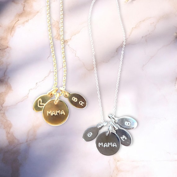 Custom Mama necklace with kids initials • Mothers Day Gift • Custom Gold or Silver Jewelry for Mom