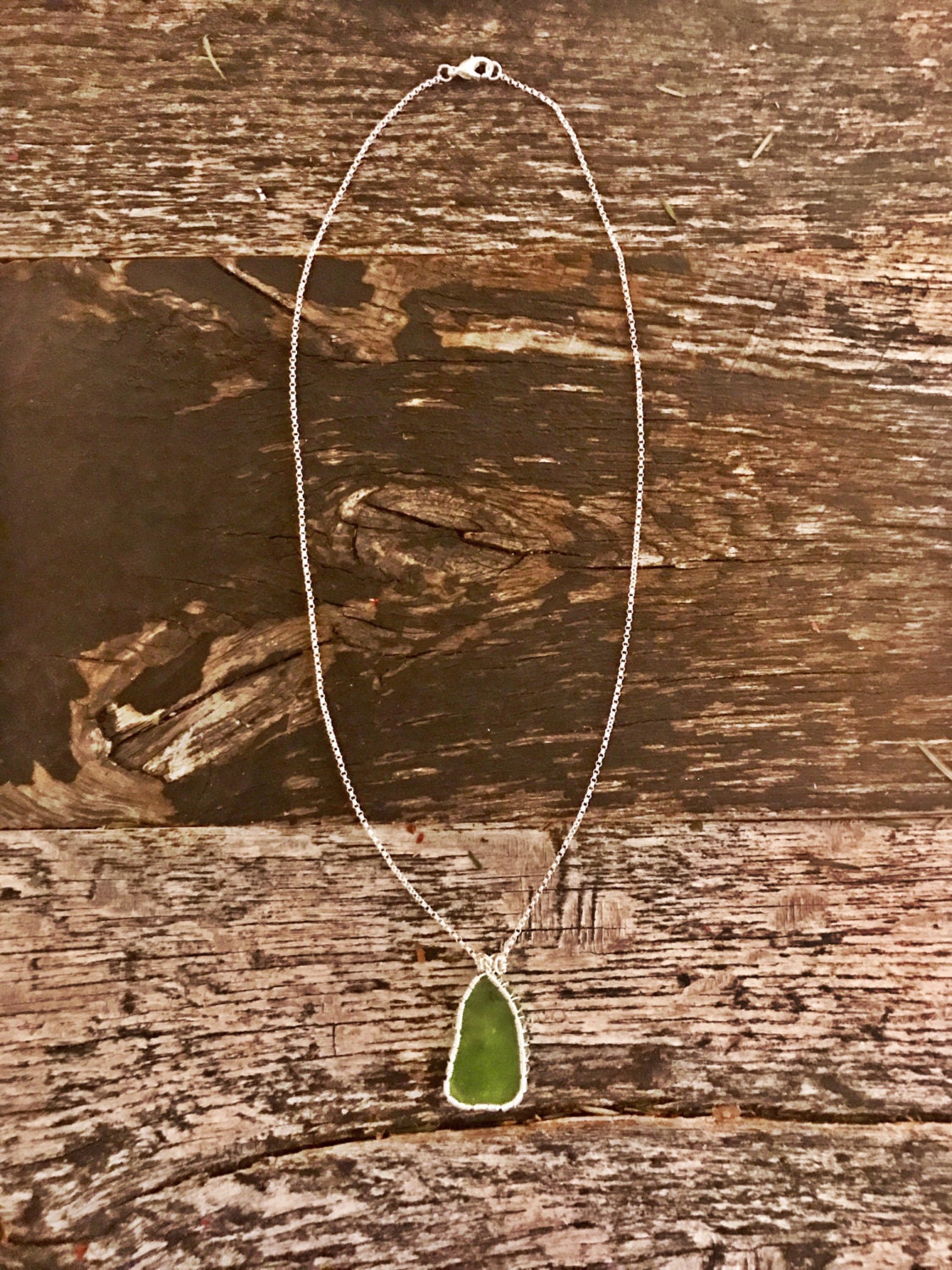 Sterling Silver Green River Glass Necklace