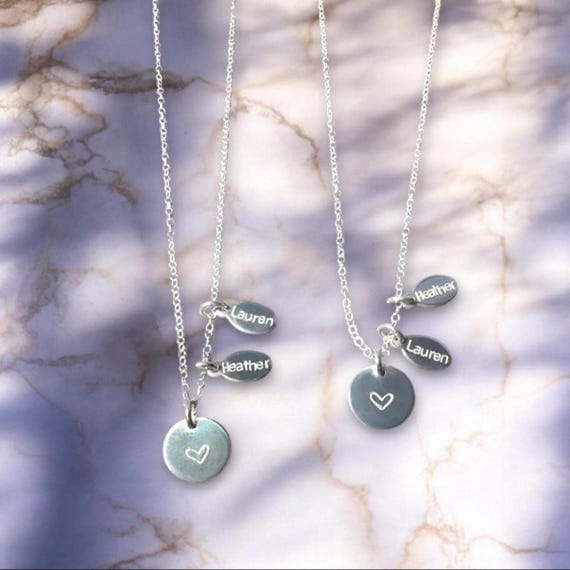 Custom Heart Disc Necklace with Kids names or Initials • Mom or Grandma Necklace • Personalized Mother Gift  • Gold Fill or Sterling Silver