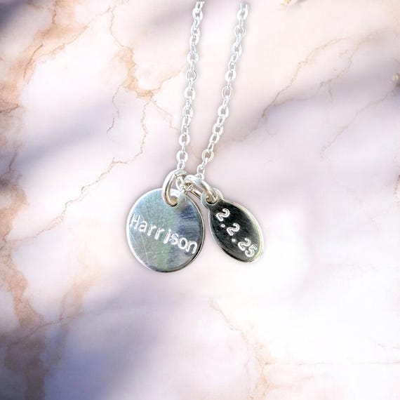 Custom Name Necklace • Personalized Name Jewelry • 14k Gold Filled or Sterling Silver • Dainty Name Disc Necklace • Add Tiny Birthdate Charm