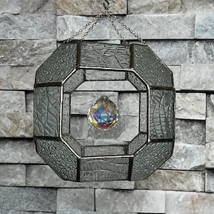 Star Gazing ~ Large Textured Glass Orb with 40mm Aurora Borealis Crystal