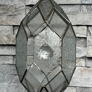 Lantern Light ~ Very Large Textured Glass Lantern with 50mm Crystal Prism