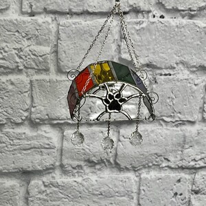 The Rainbow Bridge ~ Artique Rainbow Glass with Paw Prints and 20mm Crystal Prisms