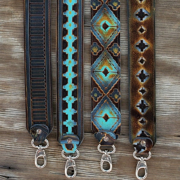 Ready to Ship!  Distressed Embossed Leather Western CROSS BODY Rodeo Purse Strap or Camera Strap w/ Clips