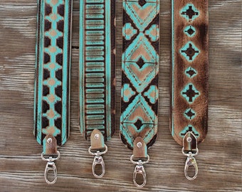 Ready to Ship!  Distressed Embossed Leather Western CROSS BODY Rodeo Purse Strap or Camera Strap w/ Clips