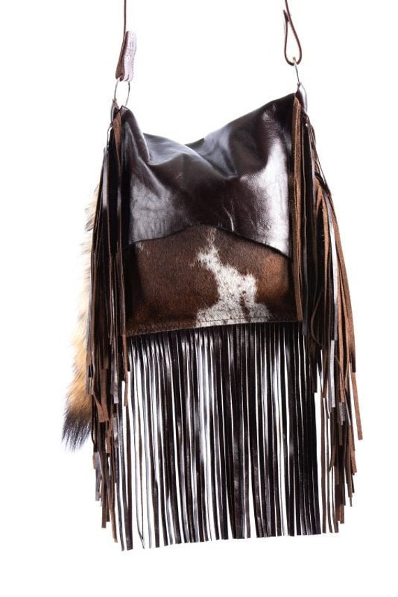1473 Ready To Ship! Brindle Cowhide Western Distressed Leather Fringe Boho Handbag Rodeo Purse
