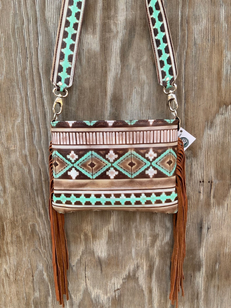 LX50 Ready to Ship Western Native Aztec Leather Fringe Handbag Rodeo ...