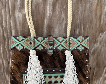 LF7 Ready to Ship Turquoise Floral Western Leather Fringe 