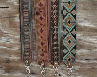 Ready to Ship!  Distressed Embossed Leather Western CROSS BODY Rodeo Purse Strap or Camera Strap w/ Clips
