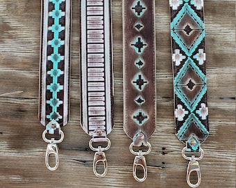 Ready to Ship! Distressed Embossed Leather Western CROSS BODY Rodeo Purse Strap or Camera Strap w/ Clips